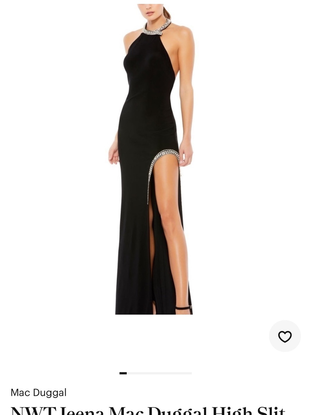 Mac Duggal Black Halter High-Slit Evening Gown with Crystal Trim